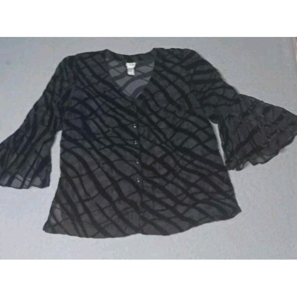 True Beauty By Emme Y2K Velvet Burnout Bell Sleeve Blouse 14W Black Whimsigoth
